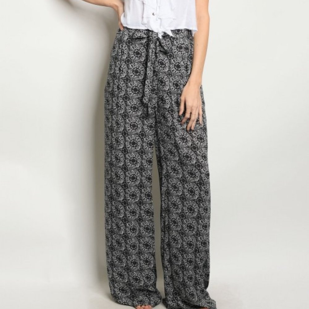 Patterned Wide Leg Pants